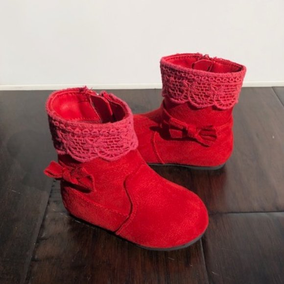 Baby Toddler Girl Faux Suede Round Toe Crochet Bow Ankle Riding Boot - Picture 6 of 12